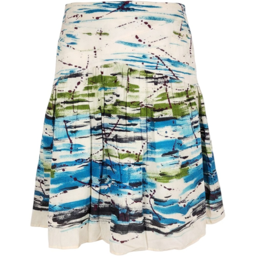 Necessary Objects 100% Cotton Multicolor Asymmetrical Waist Pleated Skirt Sz Med